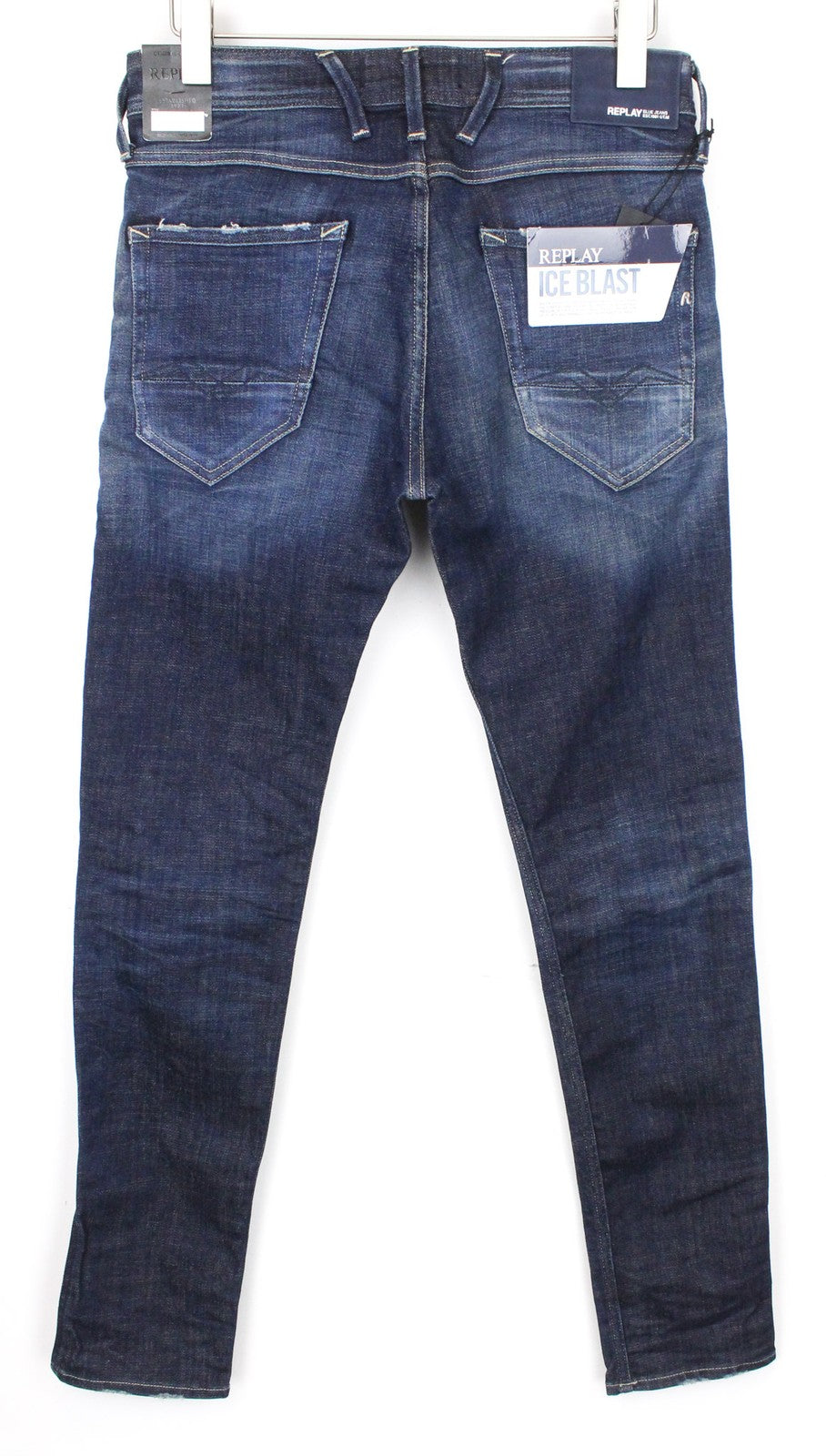 REPLAY Anbass Men's Jeans W30/L32 Deep Blue Slim Fit Distressed High Stretch