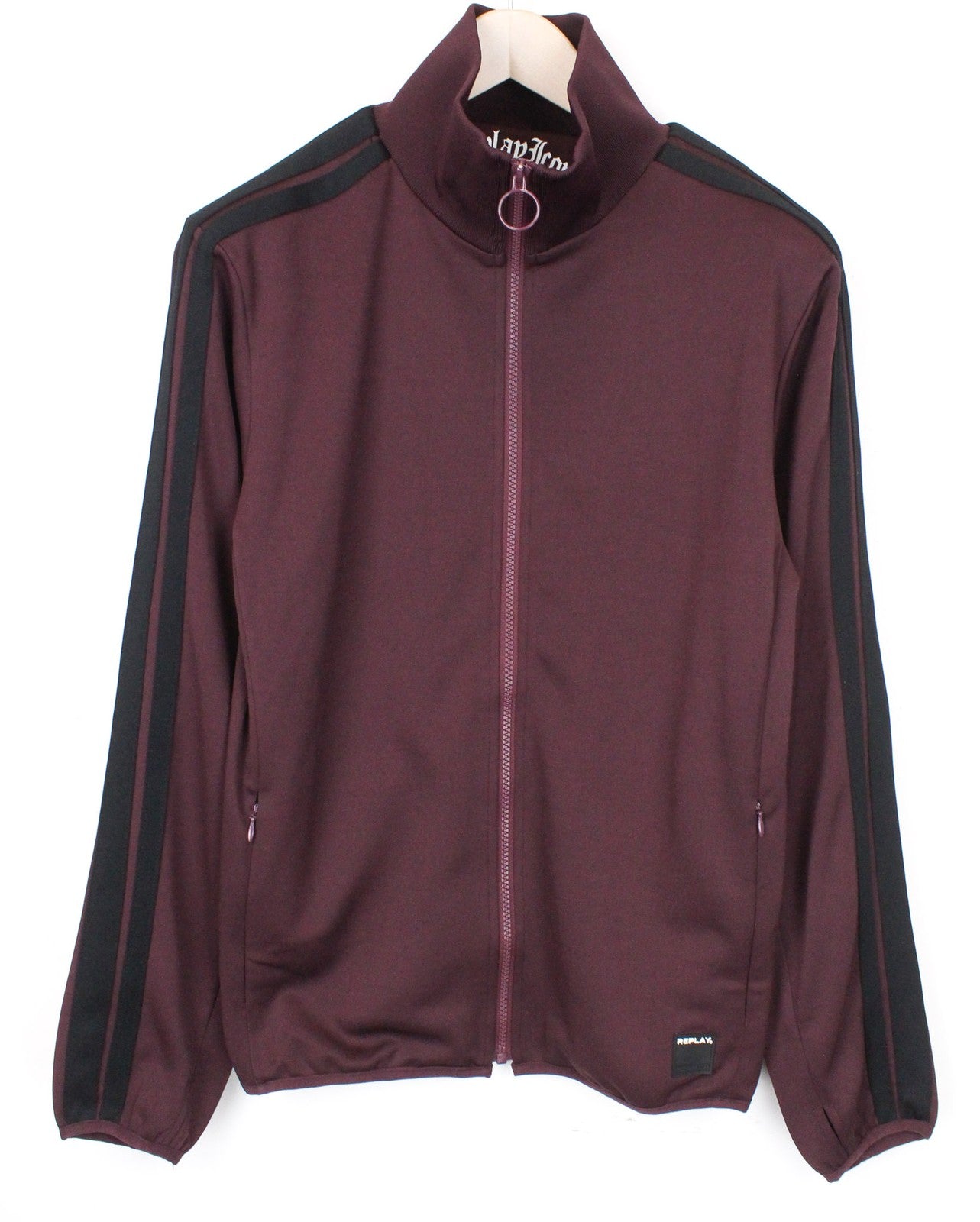 REPLAY Men's Sweatshirt L Burgundy High Neck Jersey Track Classic Zip Sports