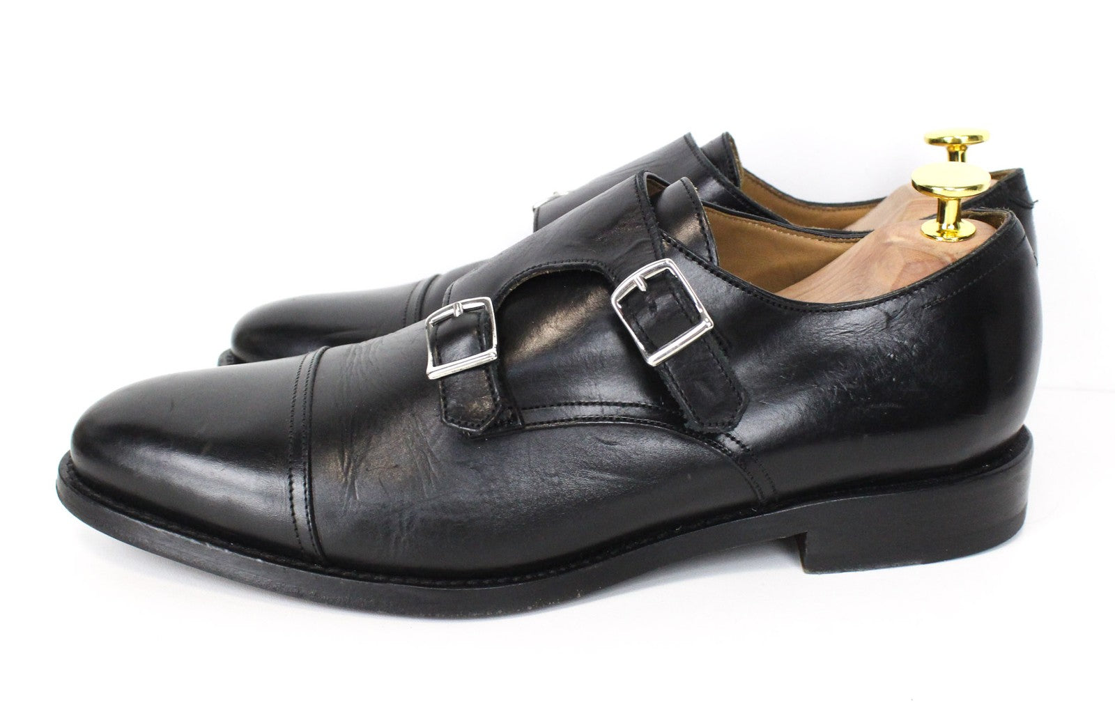 SUITSUPPLY Men's Formal Shoes EU41 Black Leather Double Buckle Low-Top Classic