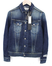REPLAY Men's Jacket S Blue Stretch Denim Washed Distressed Lightweight Cotton