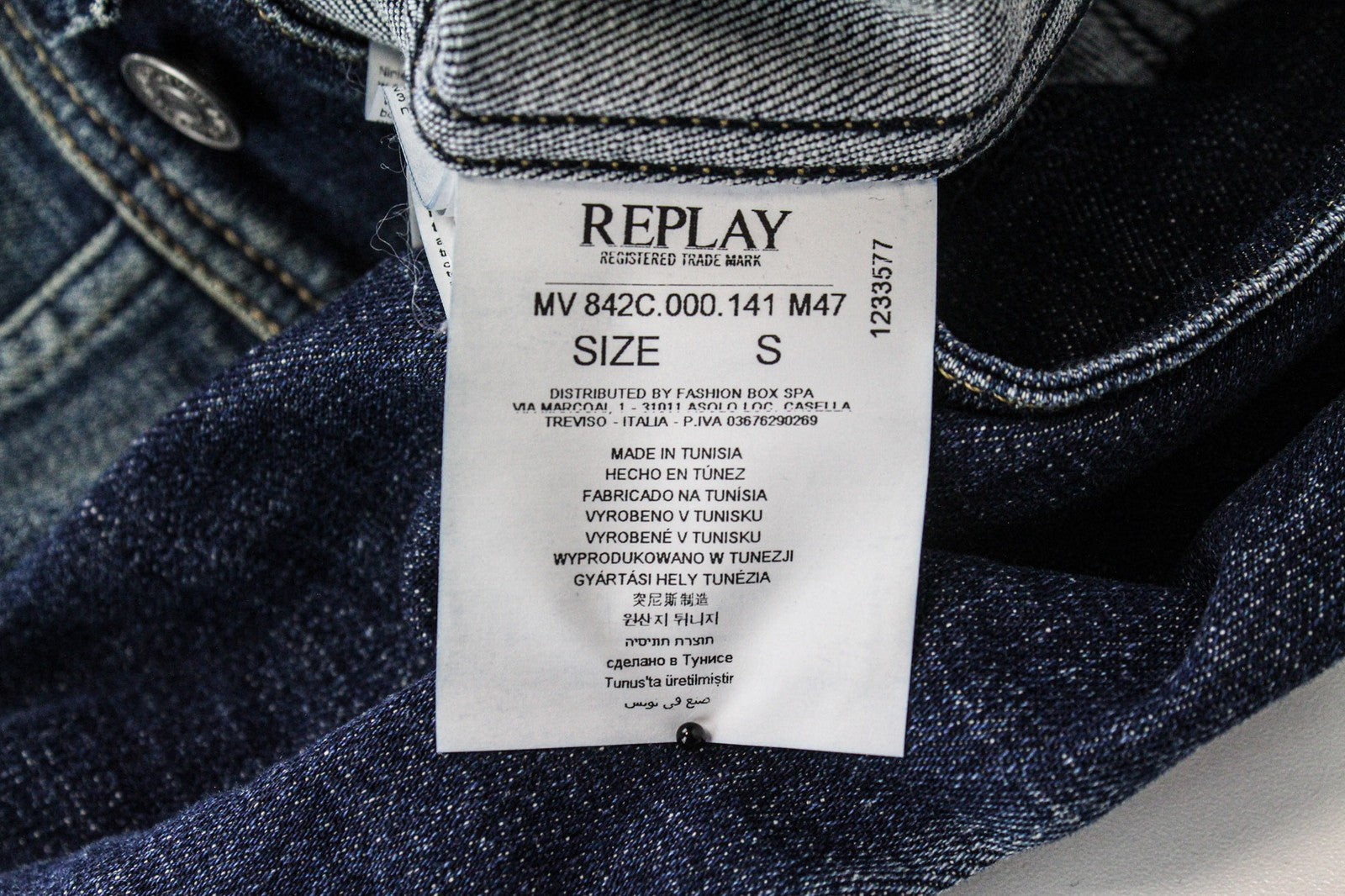 REPLAY Men's Jacket S Blue Stretch Denim Washed Distressed Lightweight Cotton