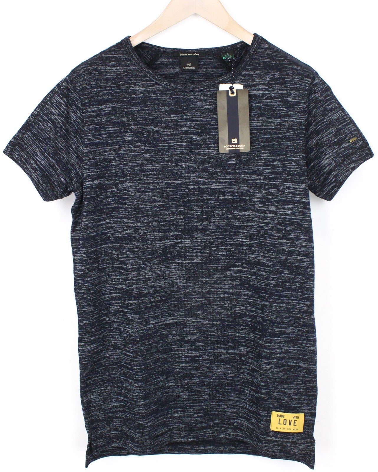 SCOTCH & SODA Men's T-Shirt S Marine Blue Cotton Melange Jersey Long Crew Neck