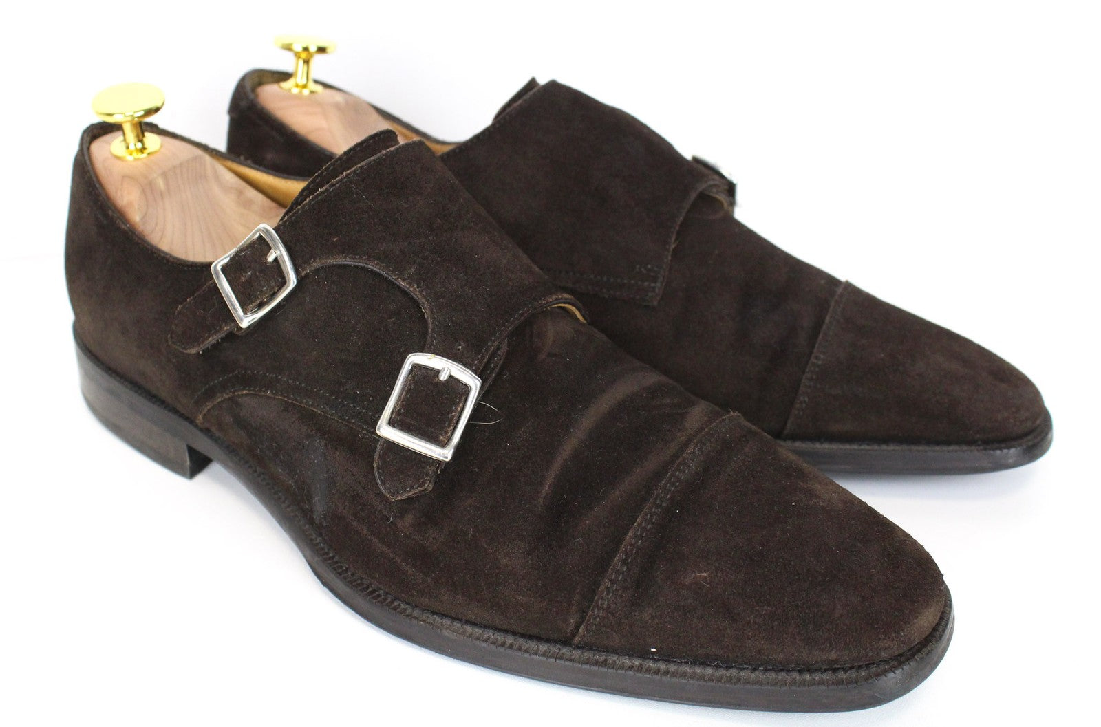 SUITSUPPLY Men's Formal Shoes EU41 Brown Suede Leather Double Buckle Low-Top