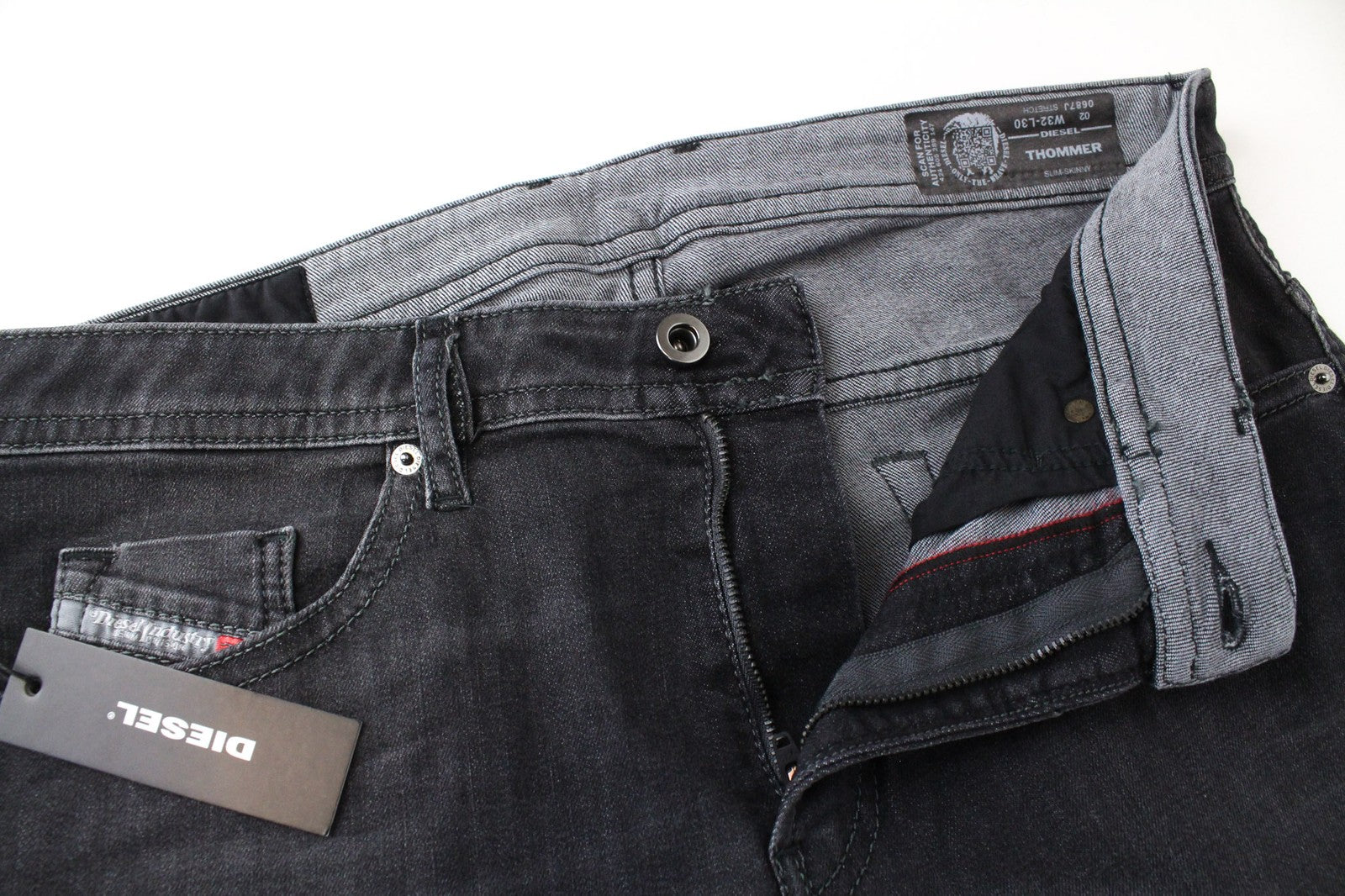 DIESEL Thommer 0687J Men's Jeans W32/L30 Dark Grey Cotton Stretch Slim-Skinny