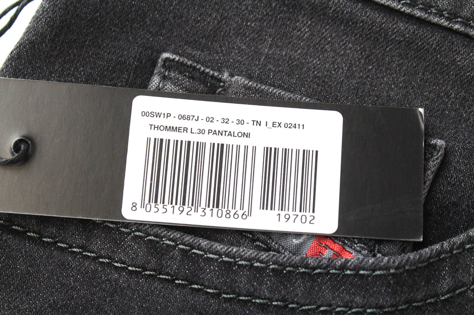 DIESEL Thommer 0687J Men's Jeans W32/L30 Dark Grey Cotton Stretch Slim-Skinny