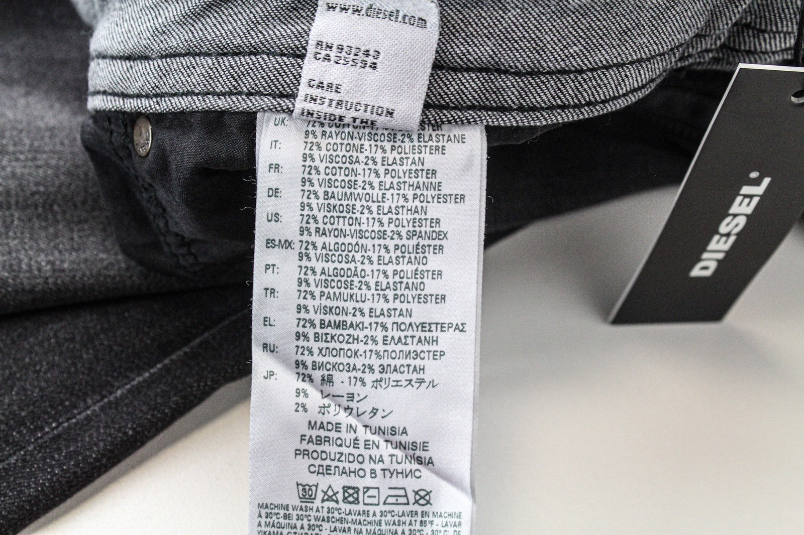 DIESEL Thommer 0687J Men's Jeans W32/L30 Dark Grey Cotton Stretch Slim-Skinny