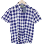 SCOTCH & SODA Men's Shirt M Navy Blue Linen Cotton Mix Gingham Checked Style