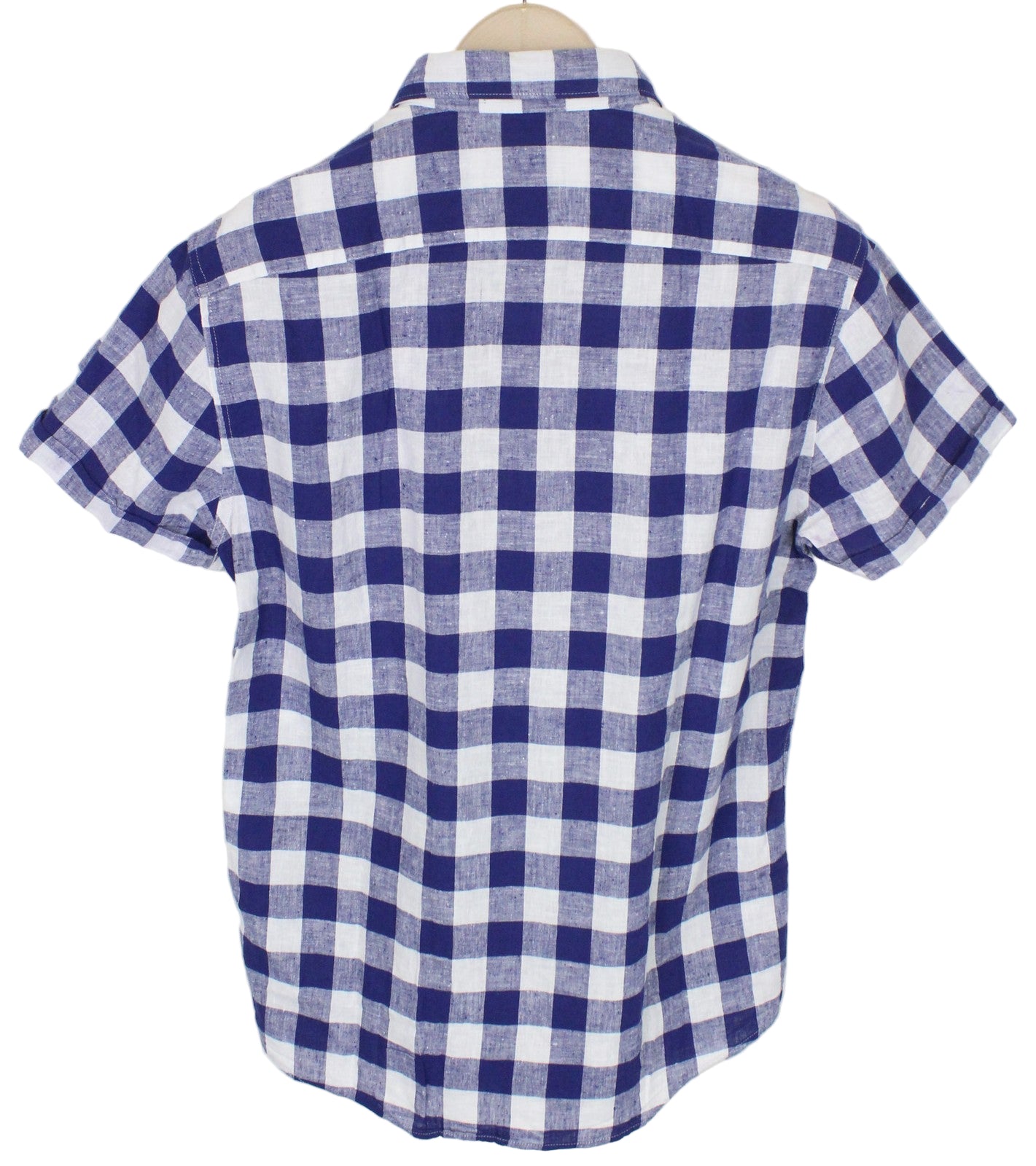 SCOTCH & SODA Men's Shirt M Navy Blue Linen Cotton Mix Gingham Checked Style