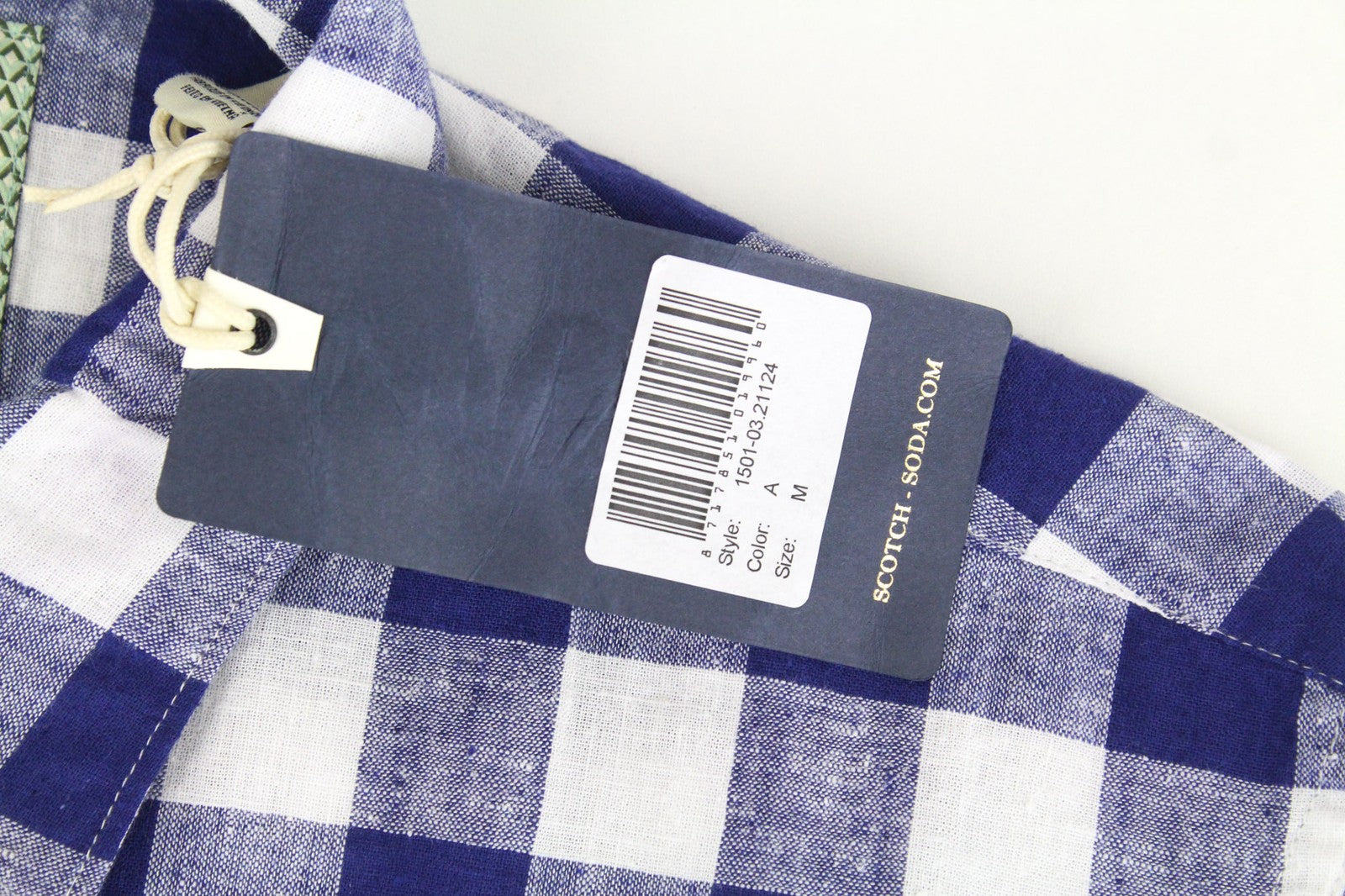 SCOTCH & SODA Men's Shirt M Navy Blue Linen Cotton Mix Gingham Checked Style