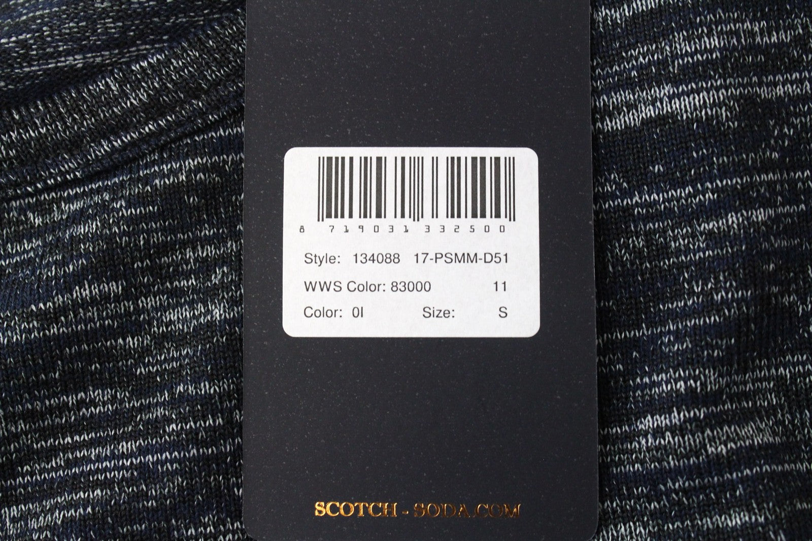 SCOTCH & SODA Men's T-Shirt S Navy Melange Long Crew Neck Cotton Blend Fitted