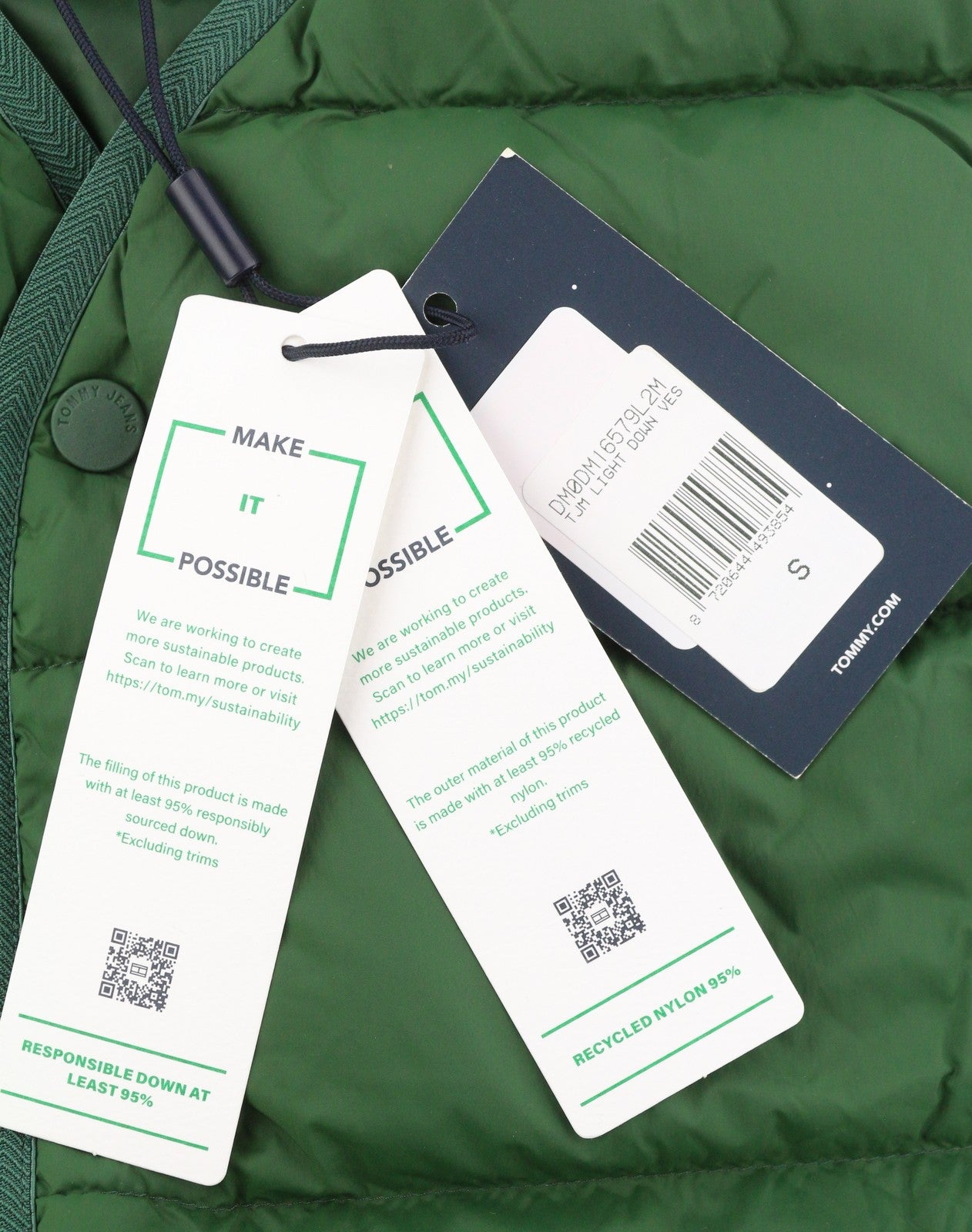 TOMMY HILFIGER Tjm Light Down Men Waistcoat S Green Duck Down Filled RRP€149