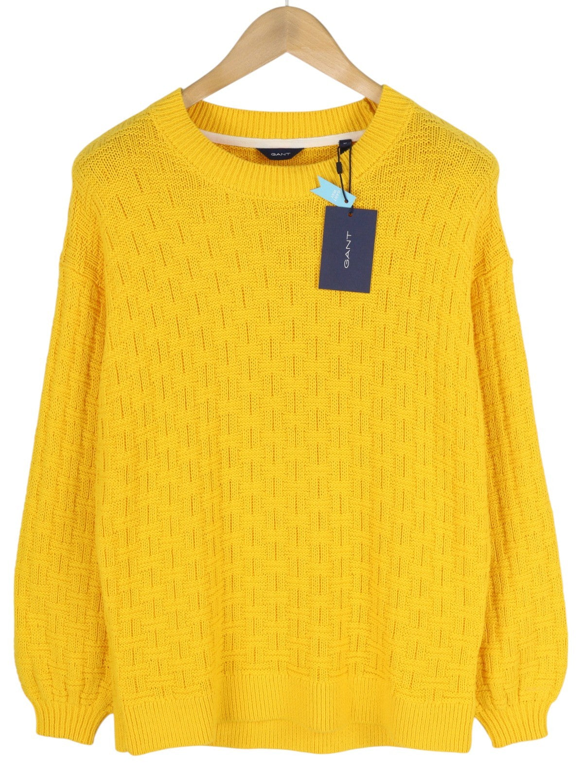 GANT Signature Textured C-Neck Women Jumper M Yellow Knitted Casual Pullover