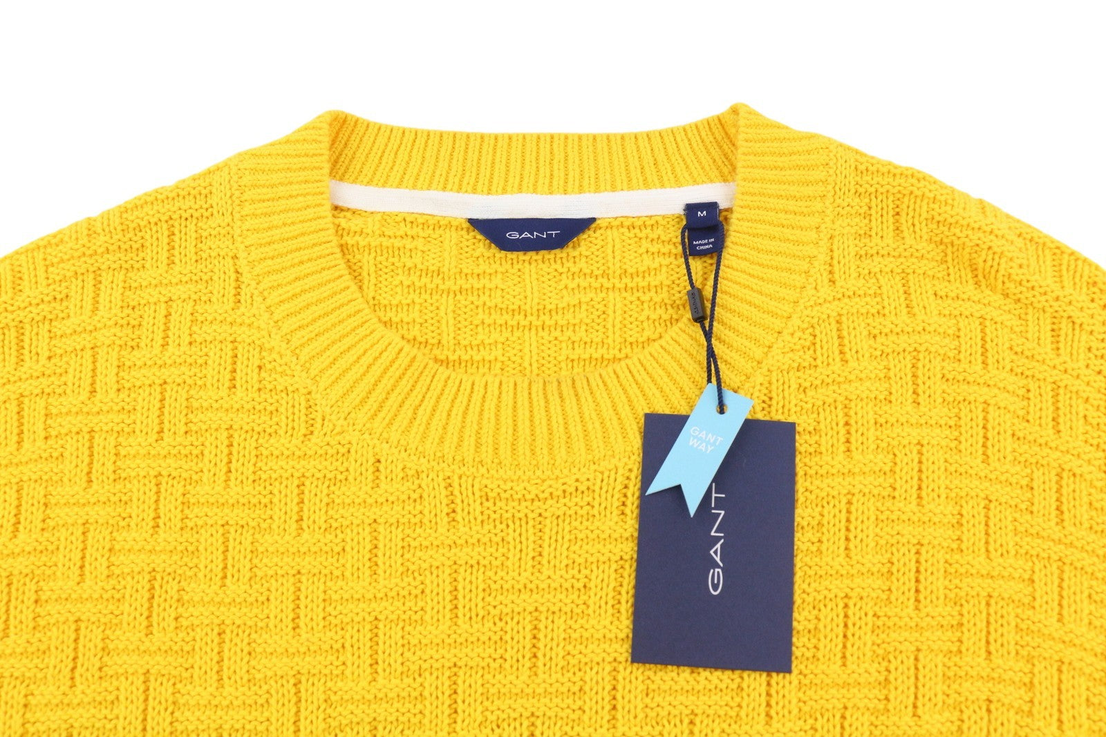 GANT Signature Textured C-Neck Women Jumper M Yellow Knitted Casual Pullover
