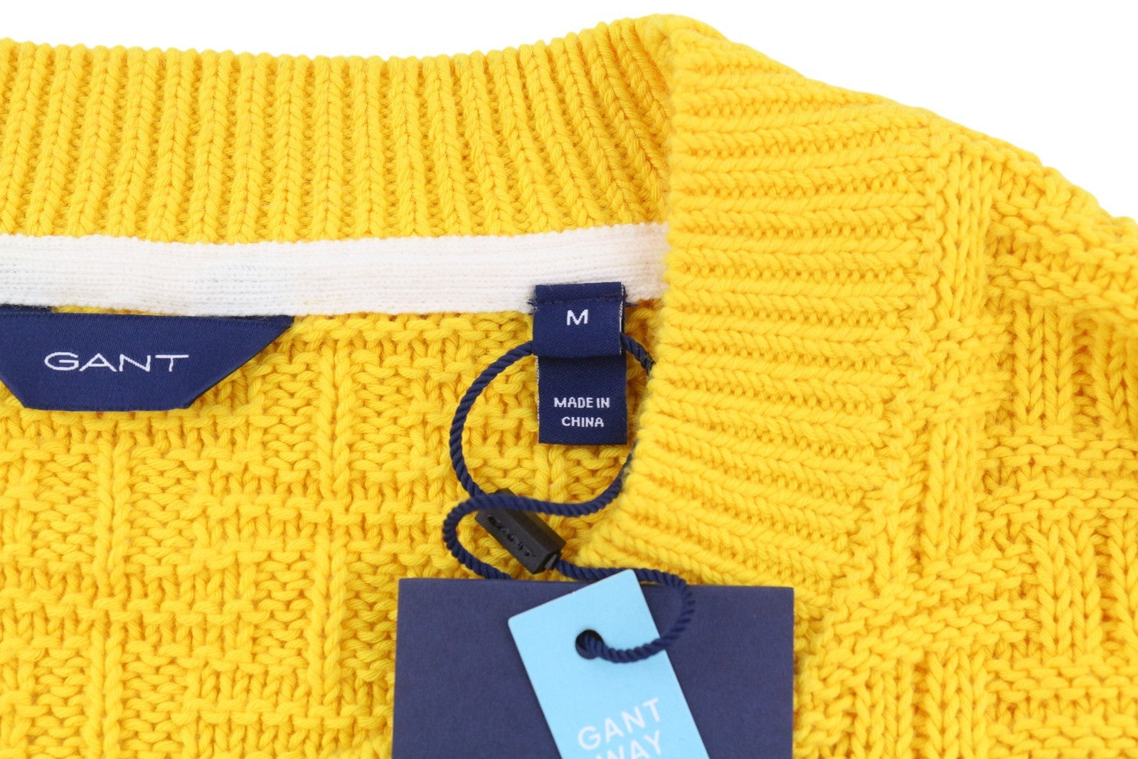 GANT Signature Textured C-Neck Women Jumper M Yellow Knitted Casual Pullover