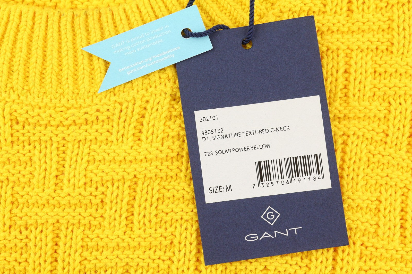 GANT Signature Textured C-Neck Women Jumper M Yellow Knitted Casual Pullover