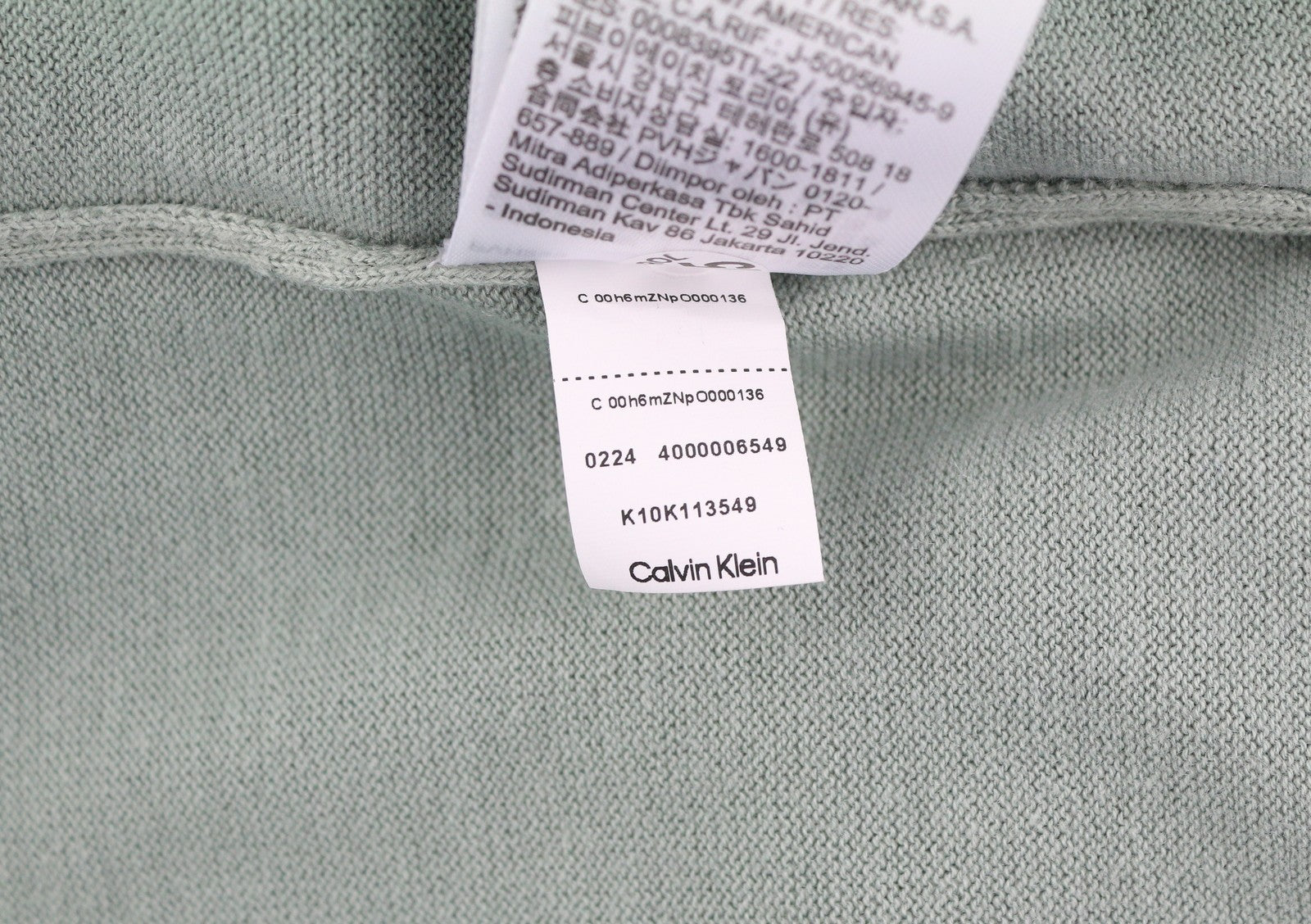 CALVIN KLEIN Cotton Silk Blend Cn Men Jumper L Light Green Crew Knit Pullover