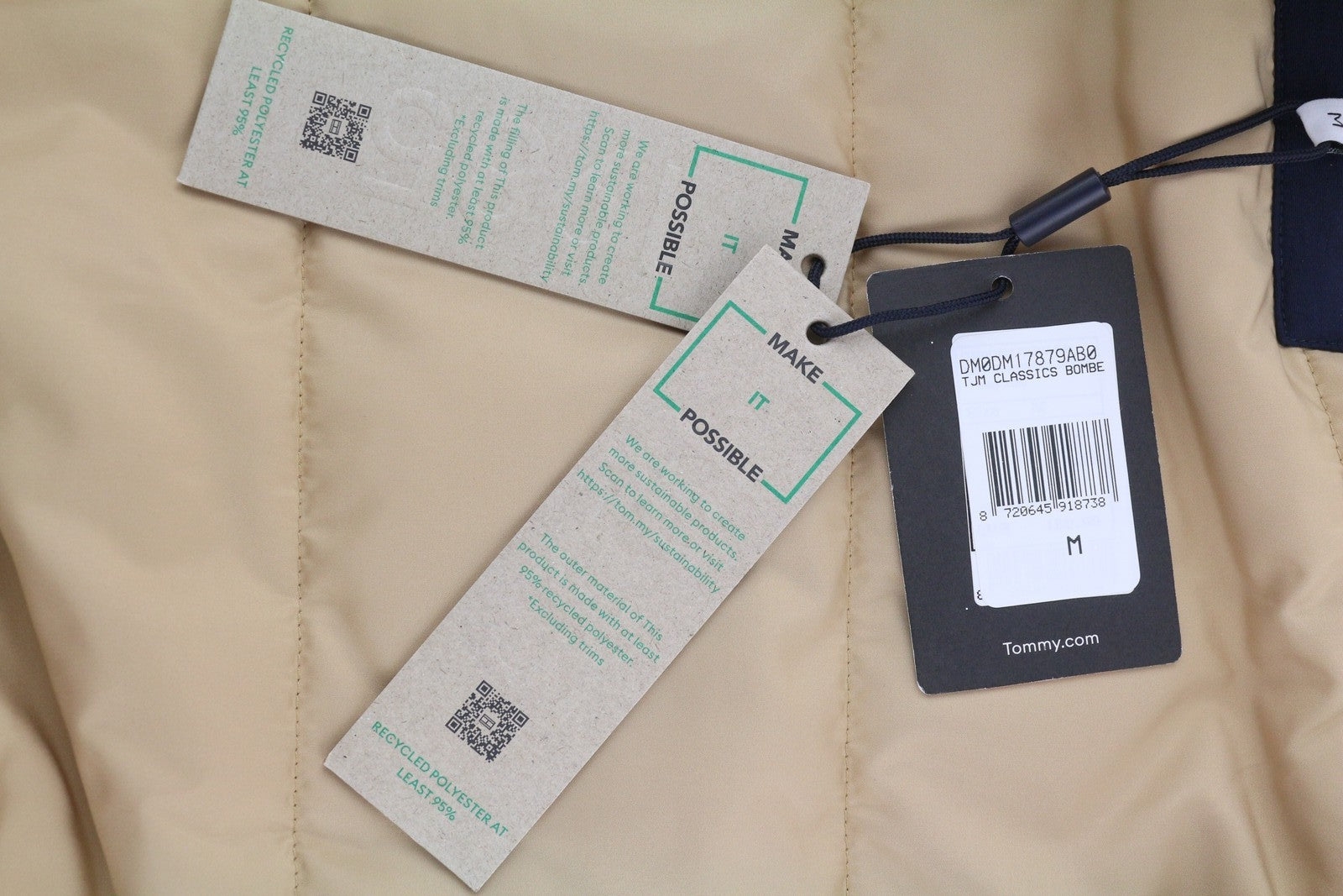 TOMMY HILFIGER Tjm Classics Bomber Men Jacket M Beige Padded Full Zip RRP€209