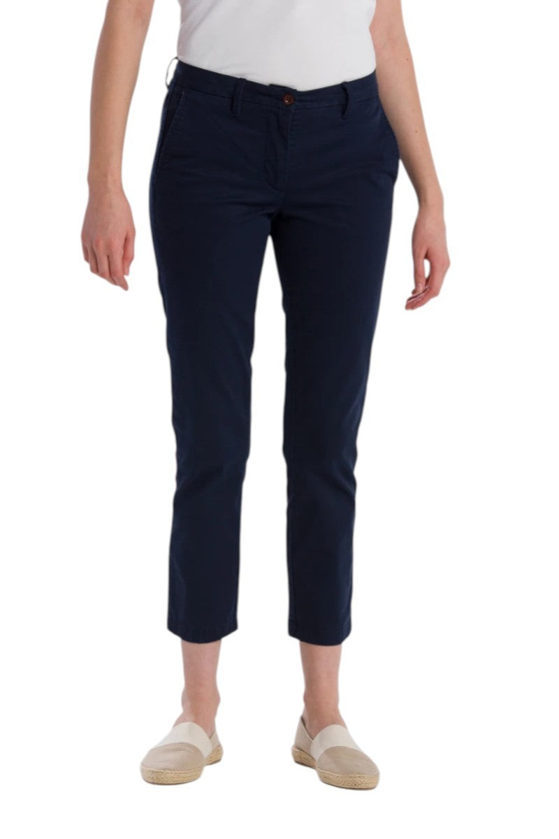 GANT Classic Cropped Chino Women Trousers EU36 Dark Blue Slim Fit Zip Fly Logo
