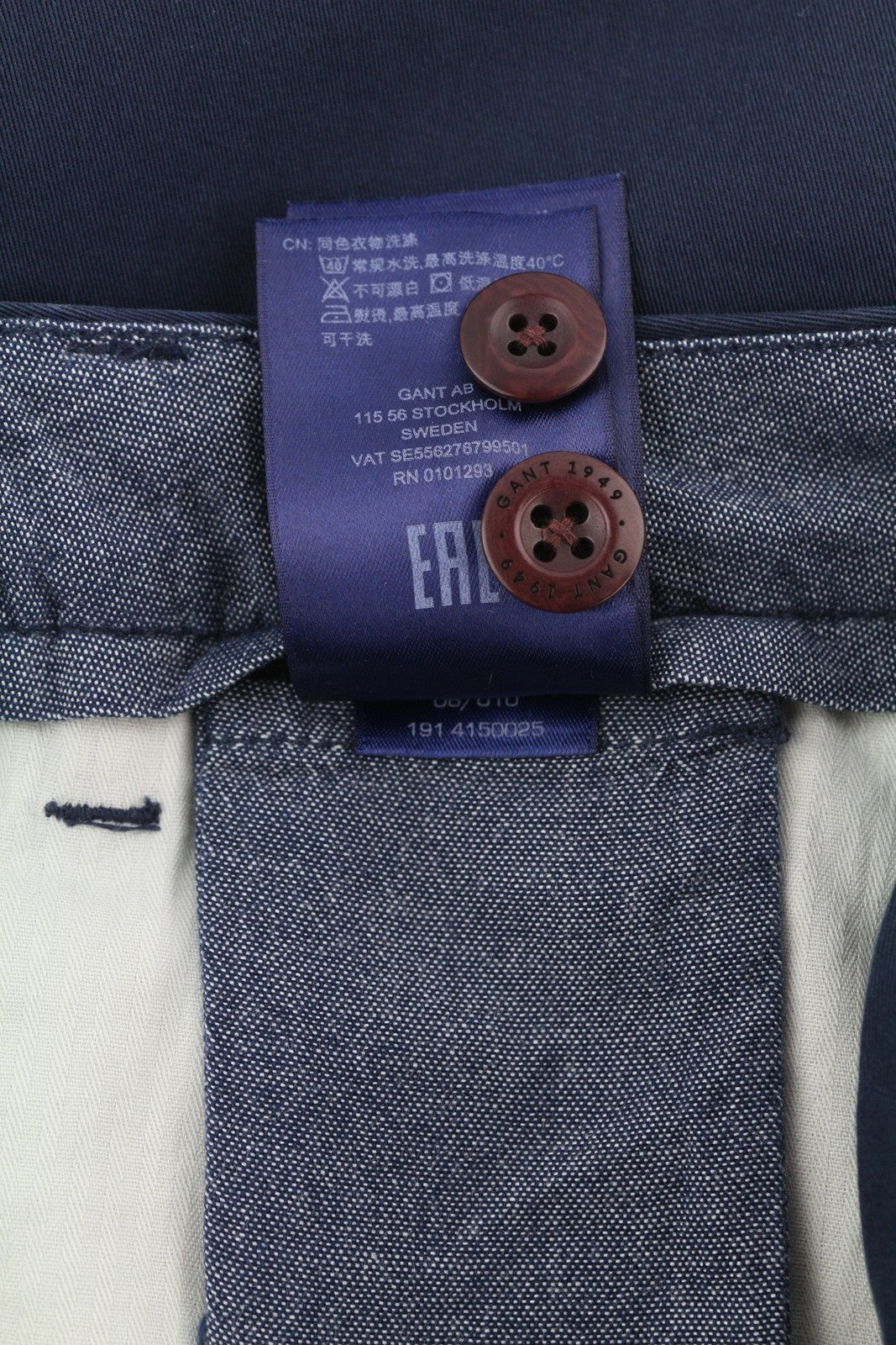 GANT Classic Cropped Chino Women Trousers EU36 Dark Blue Slim Fit Zip Fly Logo