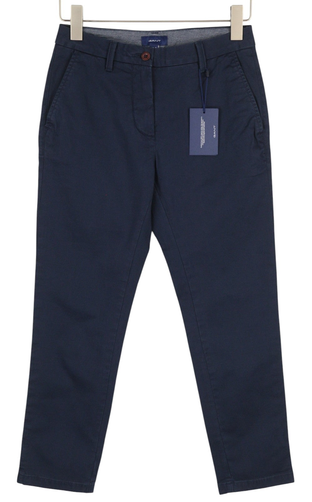 GANT Classic Cropped Chino Women Trousers EU36 Dark Blue Slim Fit Zip Fly Logo