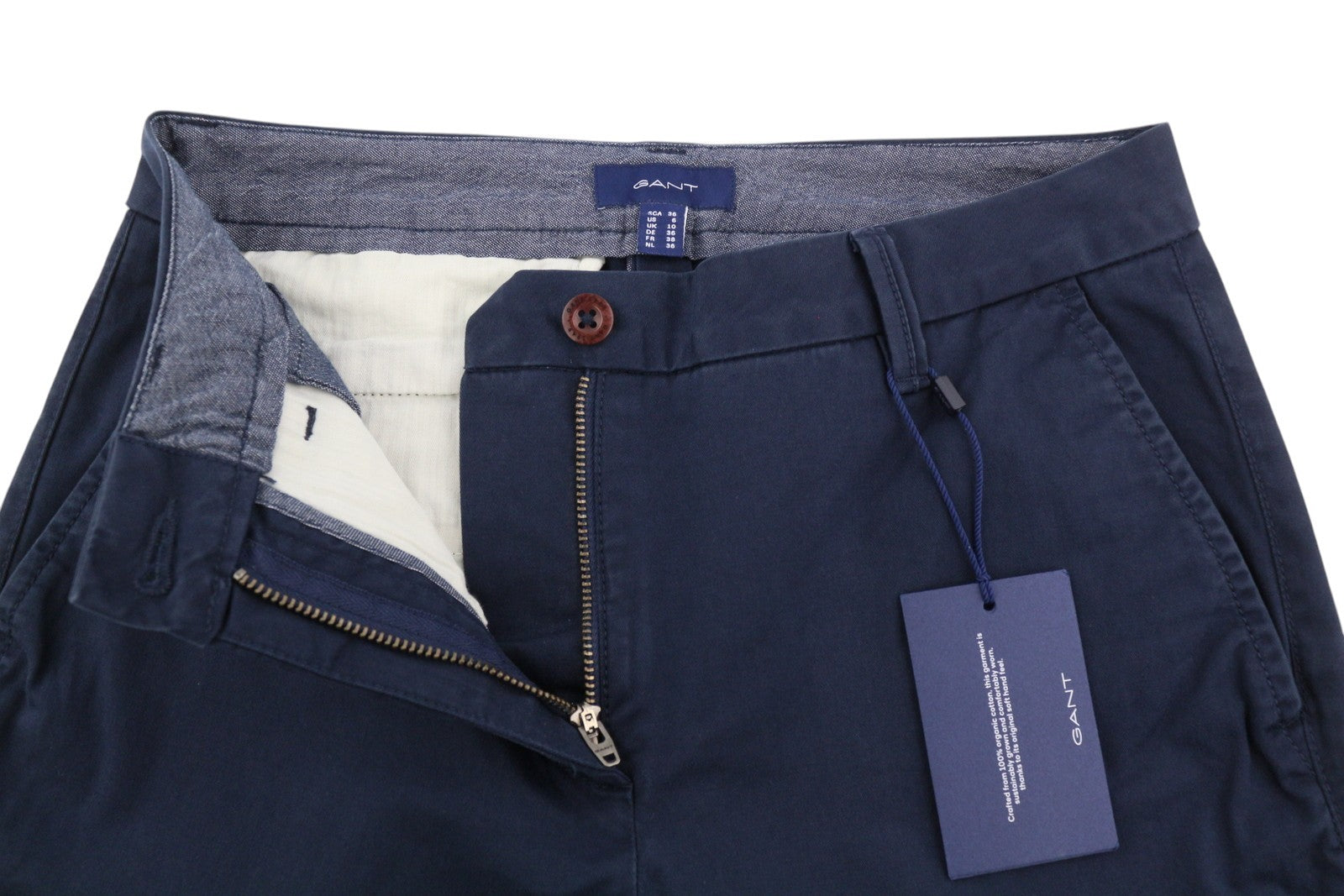 GANT Classic Cropped Chino Women Trousers EU36 Dark Blue Slim Fit Zip Fly Logo