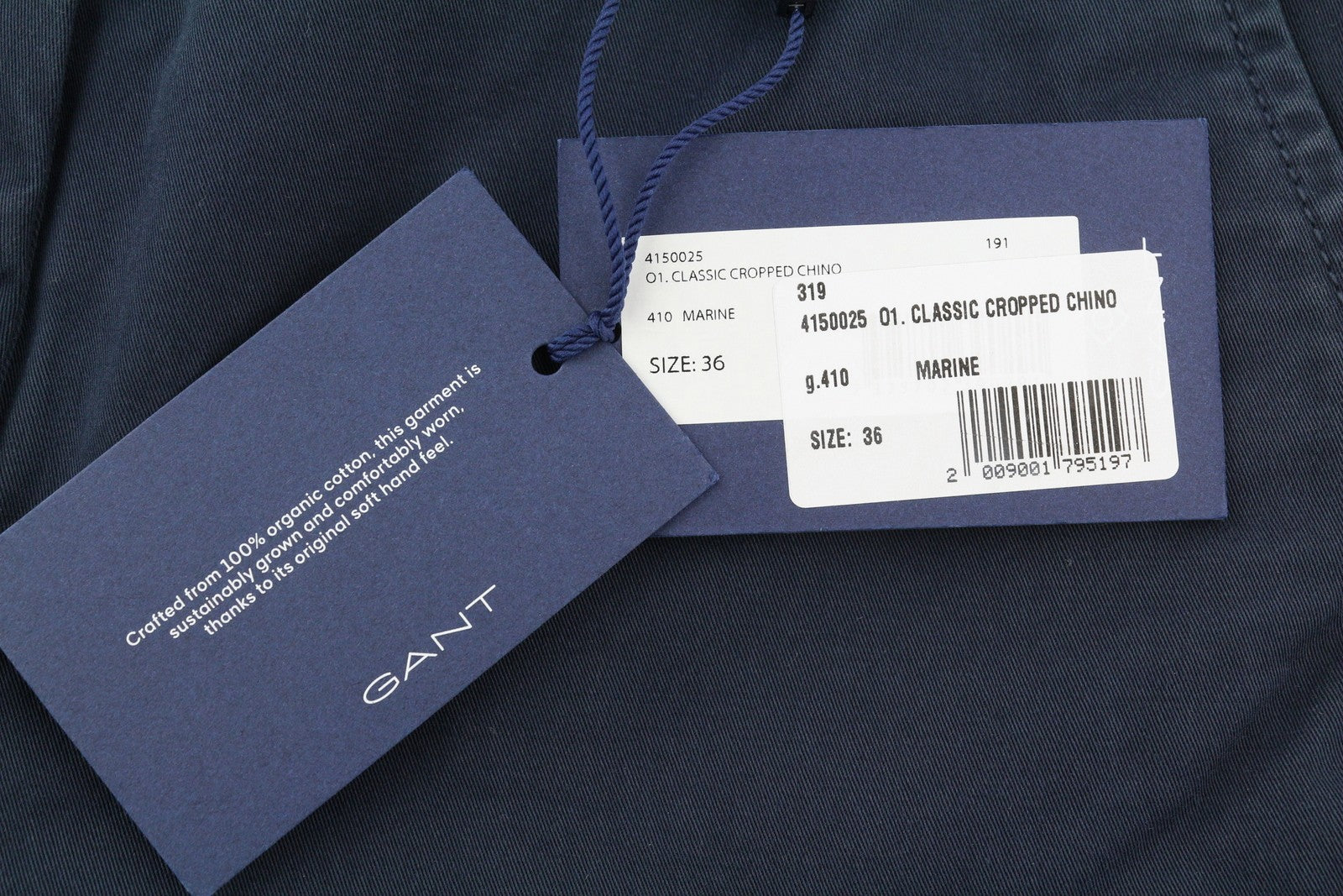 GANT Classic Cropped Chino Women Trousers EU36 Dark Blue Slim Fit Zip Fly Logo