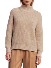 GANT Neps Turtleneck Women Jumper XL Beige Melange Wool Blend Tight-Knit Logo