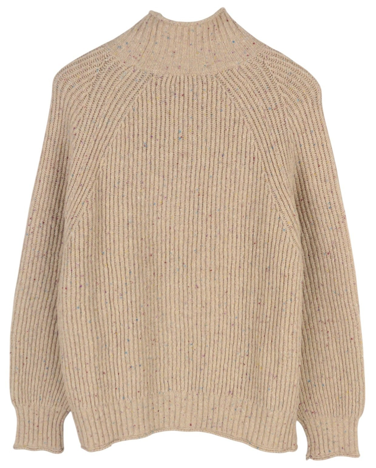 GANT Neps Turtleneck Women Jumper XL Beige Melange Wool Blend Tight-Knit Logo