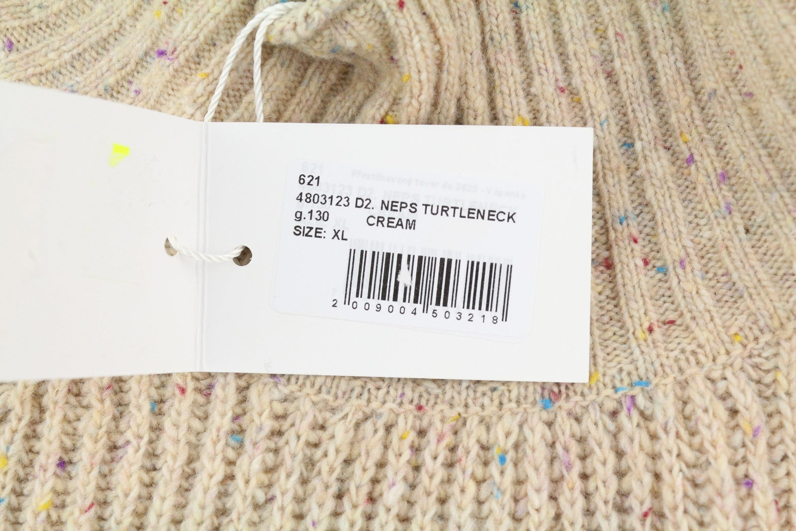 GANT Neps Turtleneck Women Jumper XL Beige Melange Wool Blend Tight-Knit Logo