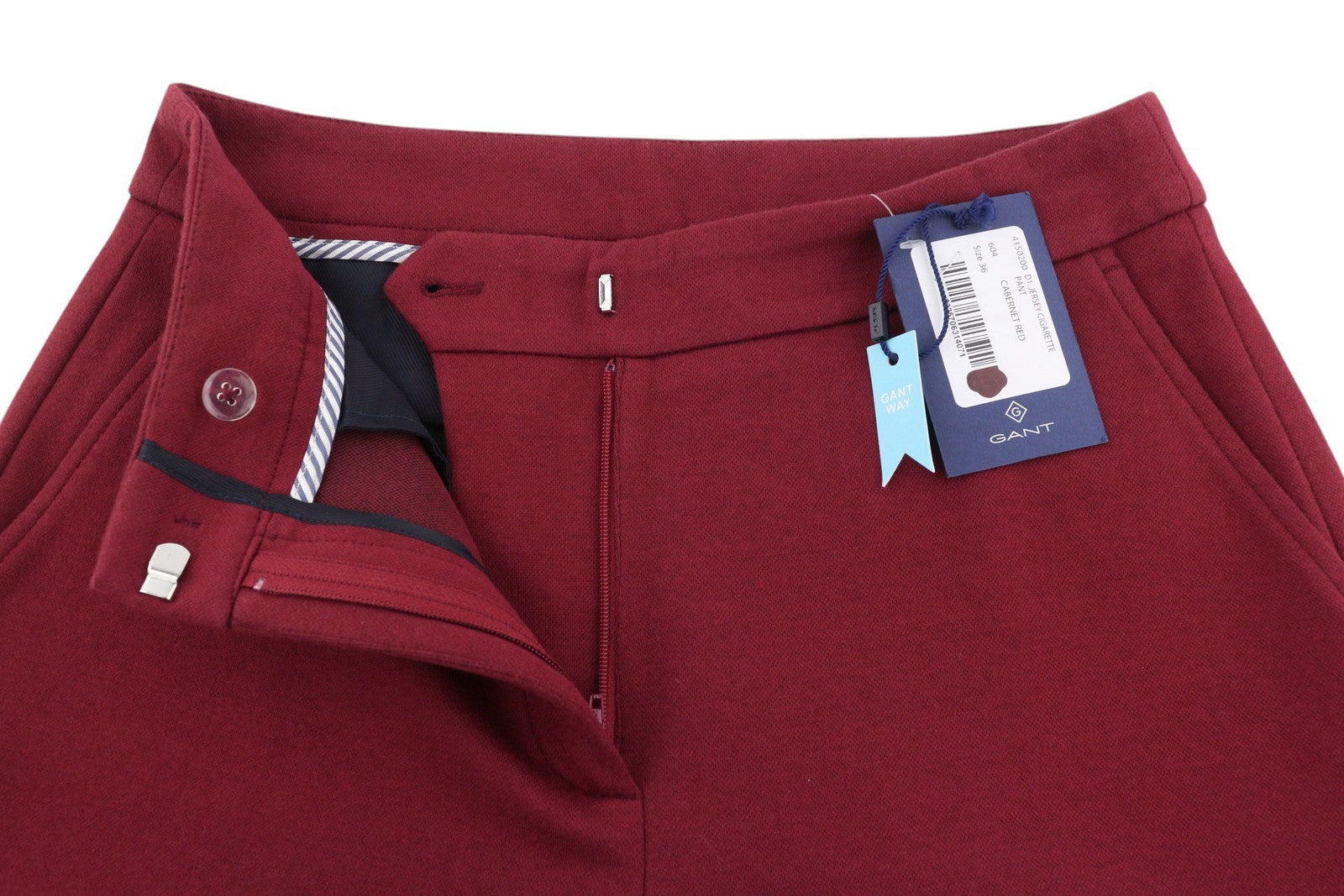 GANT Jersey Cigarette Women Trousers EU36 Red Slim Fit Flat Front Ankle Length