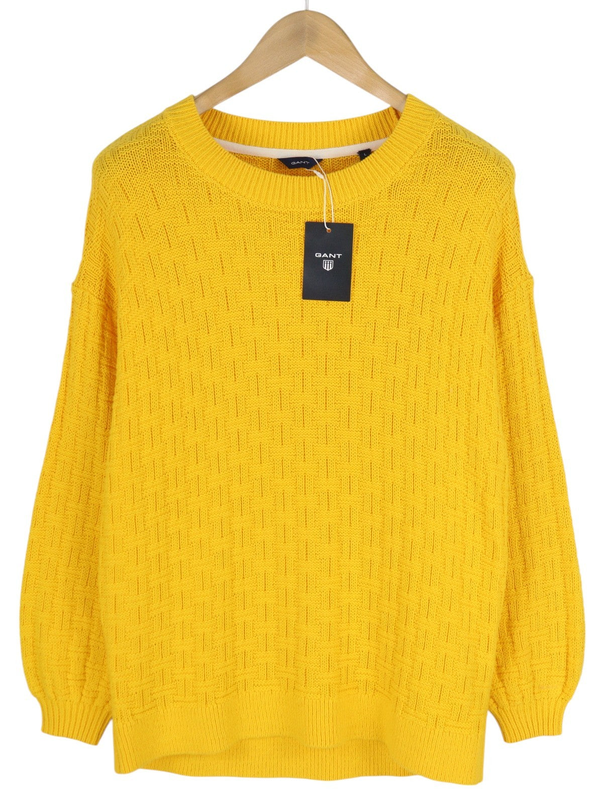 GANT Signature Textured C-Neck Women Jumper L Yellow Knitted Casual Pullover