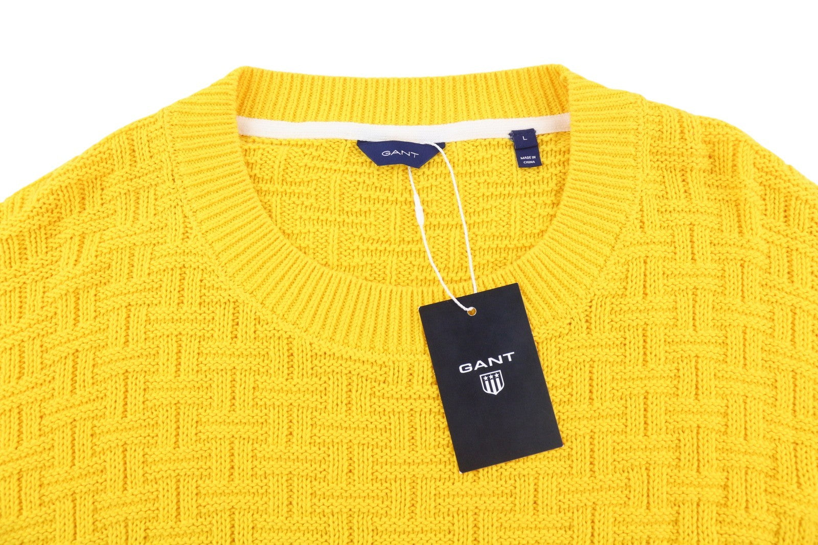 GANT Signature Textured C-Neck Women Jumper L Yellow Knitted Casual Pullover
