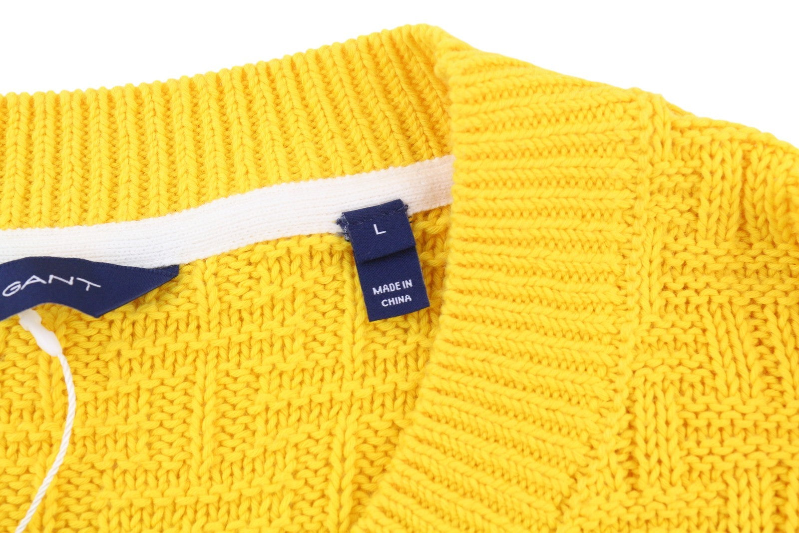 GANT Signature Textured C-Neck Women Jumper L Yellow Knitted Casual Pullover