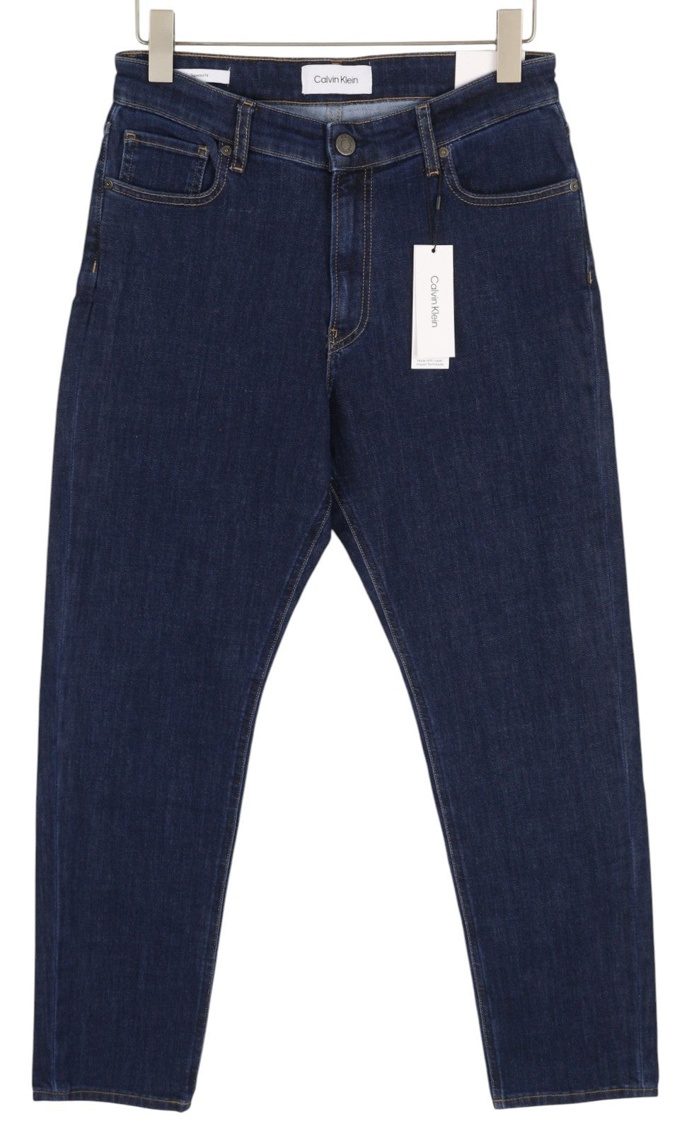 CALVIN KLEIN Tapered Rinse Blue Men Jeans W30/L30 Dark Blue Zip Fly Logo Denim