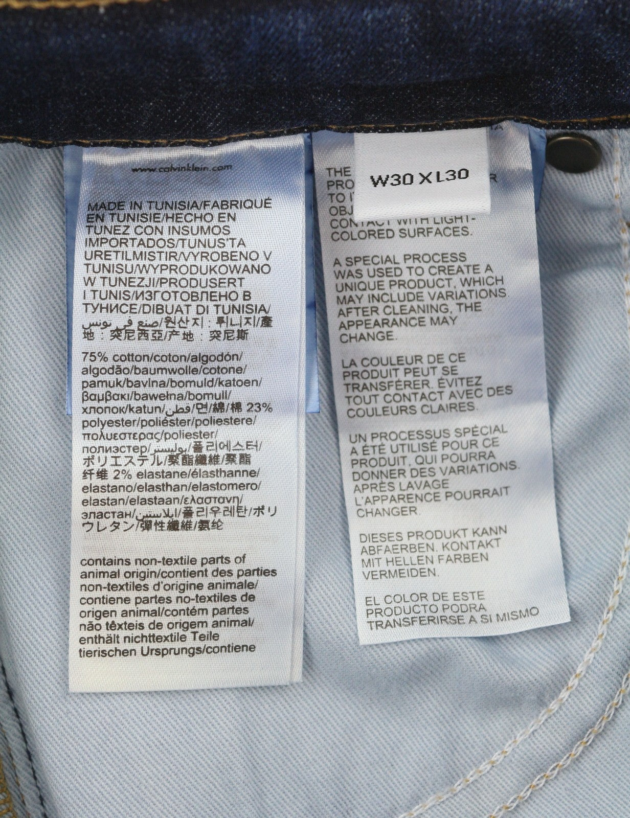 CALVIN KLEIN Tapered Rinse Blue Men Jeans W30/L30 Dark Blue Zip Fly Logo Denim