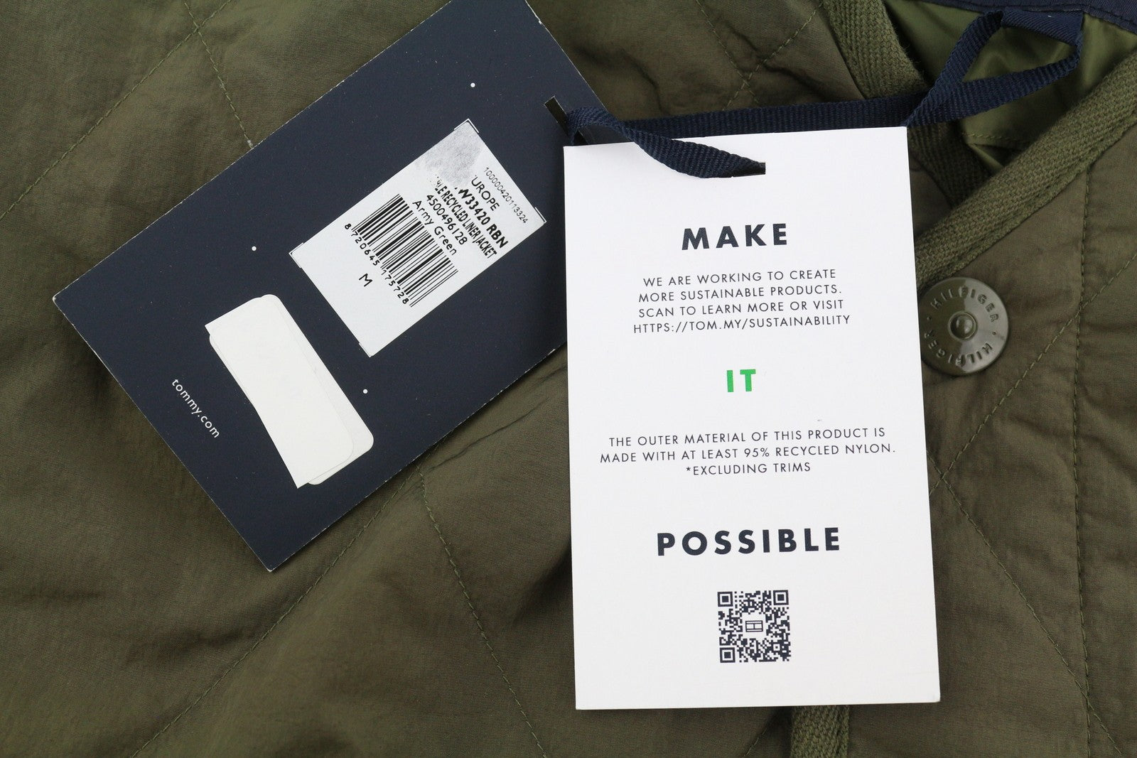 TOMMY HILFIGER Packable Recycled Liner Men Jacket M Khaki Green Padded RRP239