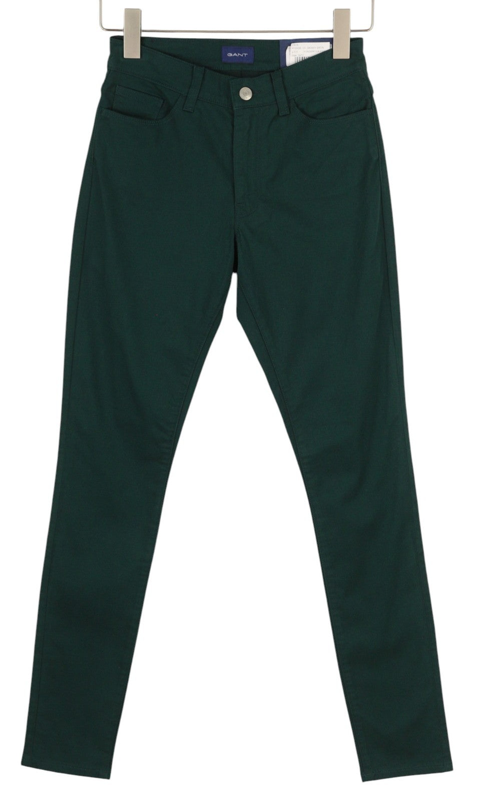 GANT Skinny Satin Women Trousers W26/L32 Dark Green Pockets Zip Fly Logo Casual