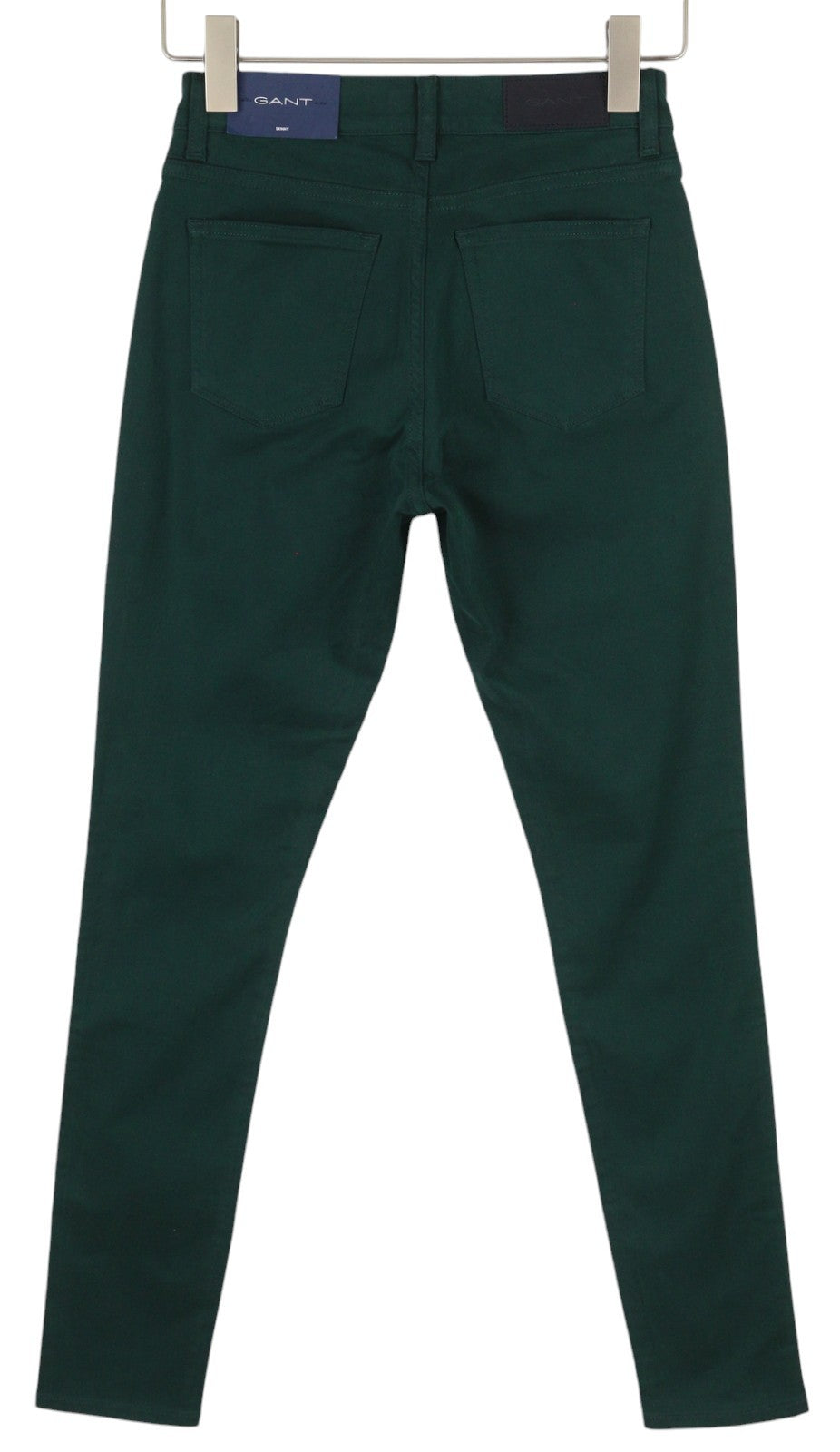 GANT Skinny Satin Women Trousers W26/L32 Dark Green Pockets Zip Fly Logo Casual