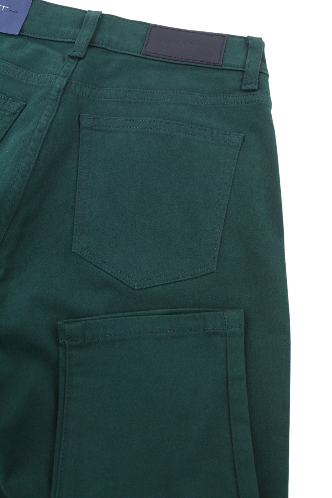 GANT Skinny Satin Women Trousers W26/L32 Dark Green Pockets Zip Fly Logo Casual