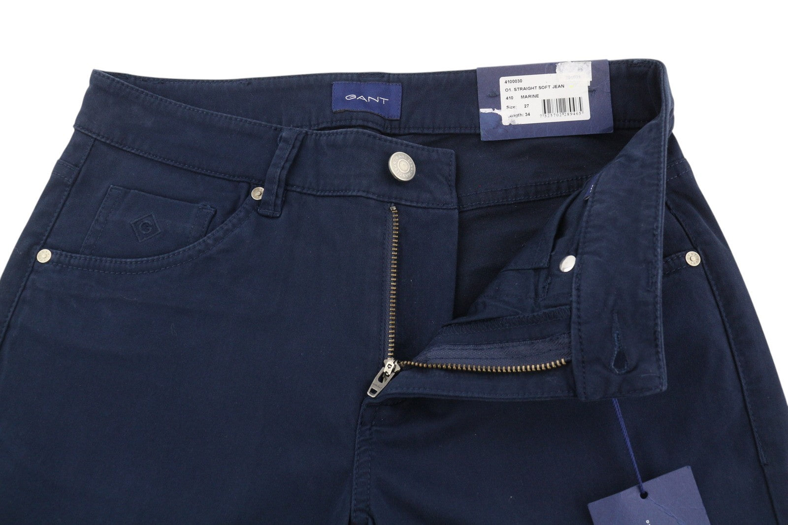 GANT Straight Soft Women Trousers W27/L34 Dark Blue Slim Fit Low Rise Casual