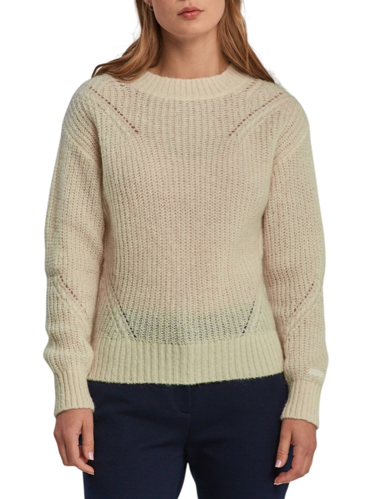 GANT Mohair Detail C-Neck Women Jumper L Off White Wool Blend Knit Pullover