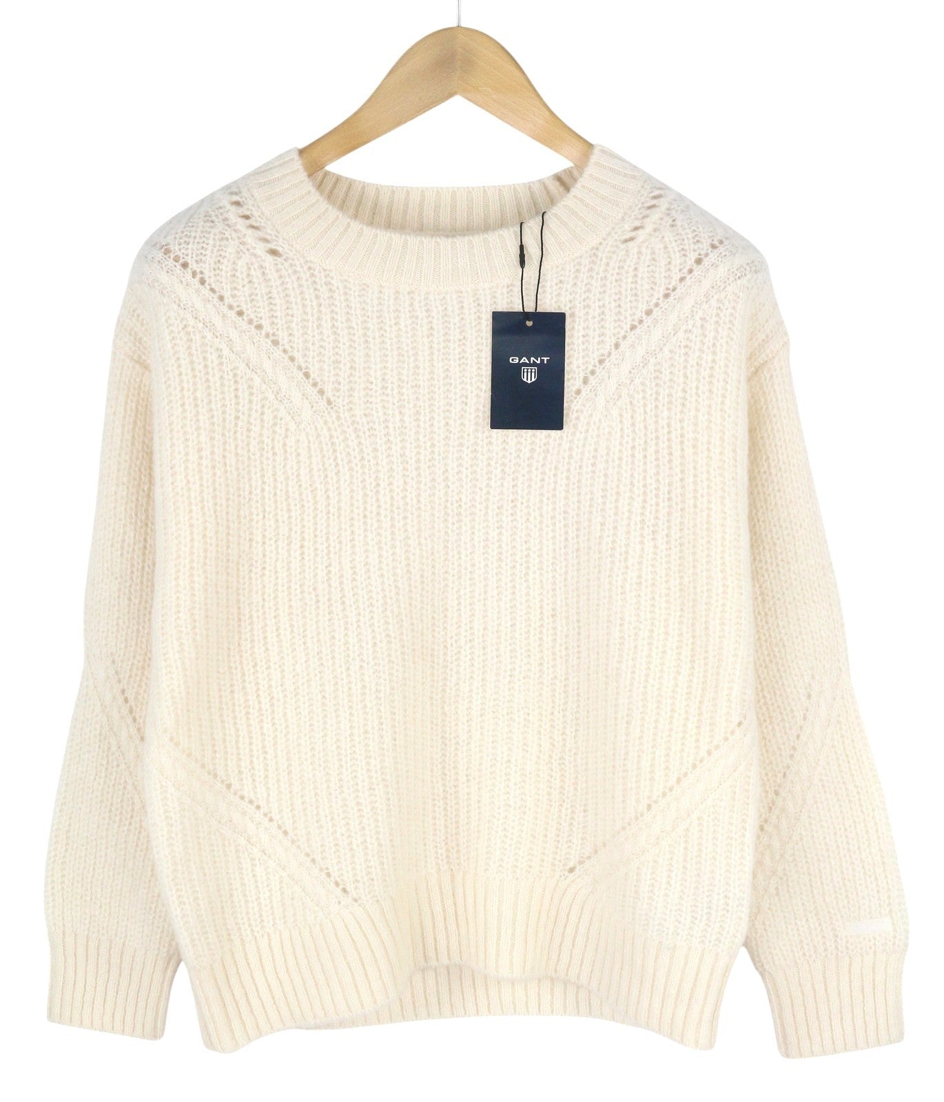 GANT Mohair Detail C-Neck Women Jumper L Off White Wool Blend Knit Pullover