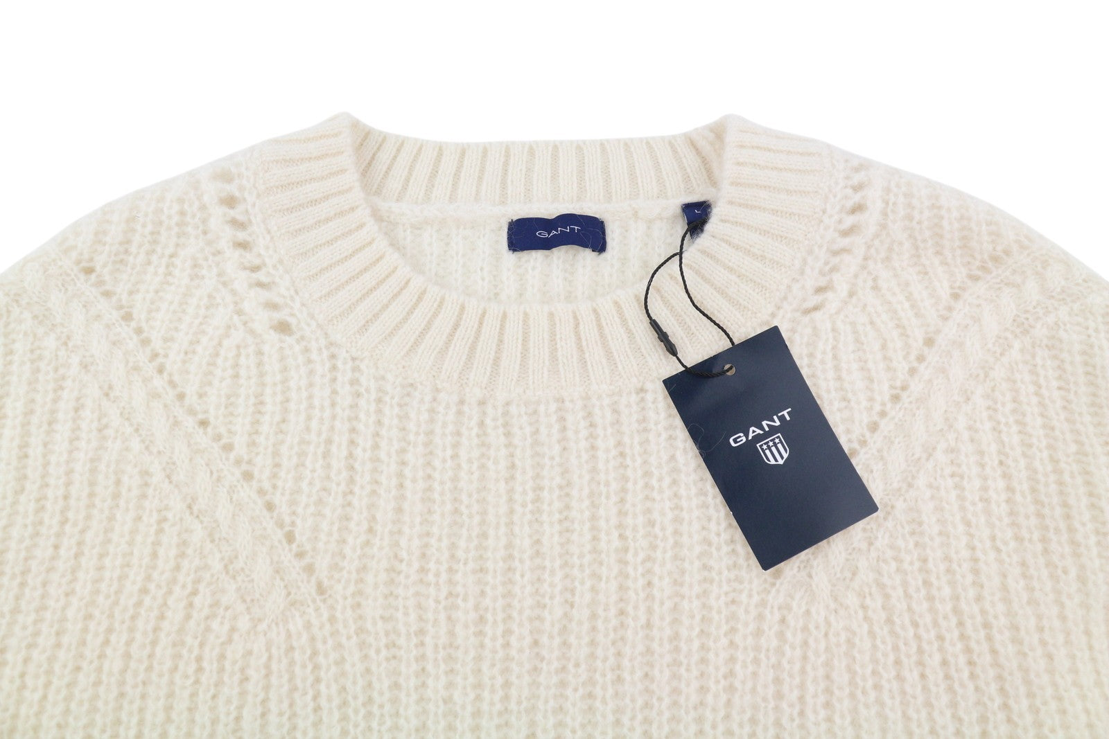 GANT Mohair Detail C-Neck Women Jumper L Off White Wool Blend Knit Pullover