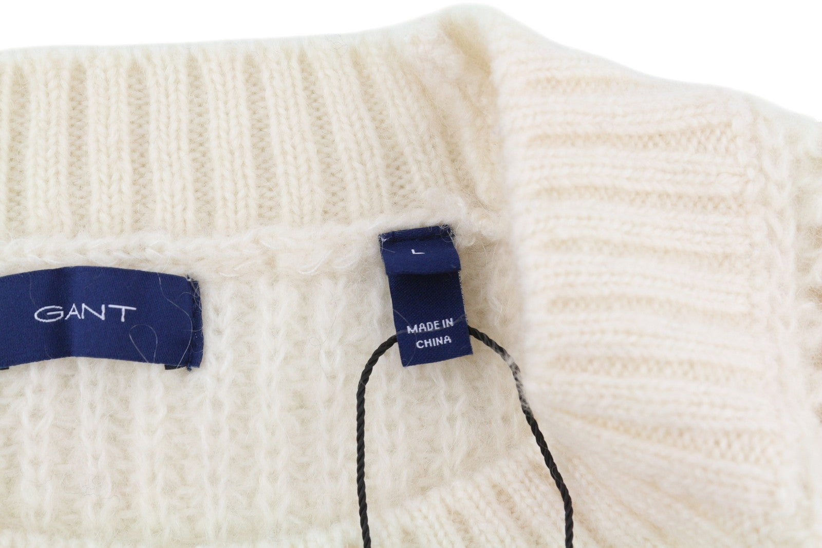 GANT Mohair Detail C-Neck Women Jumper L Off White Wool Blend Knit Pullover