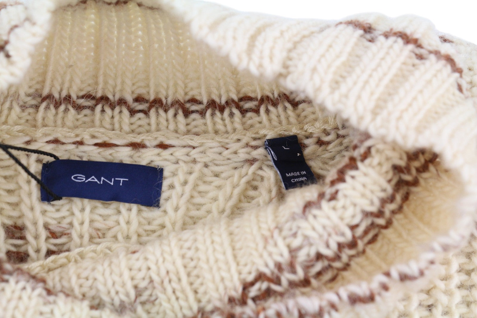 GANT Multi Color Turtle Women Jumper L Beige Wool Tight-Knit Patterned Pullover