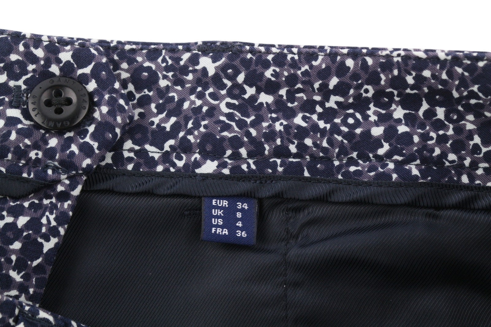 GANT Floral Camo Cropped Slack Women Trousers EU34 Blue Slim Fit Zip Fly Chino