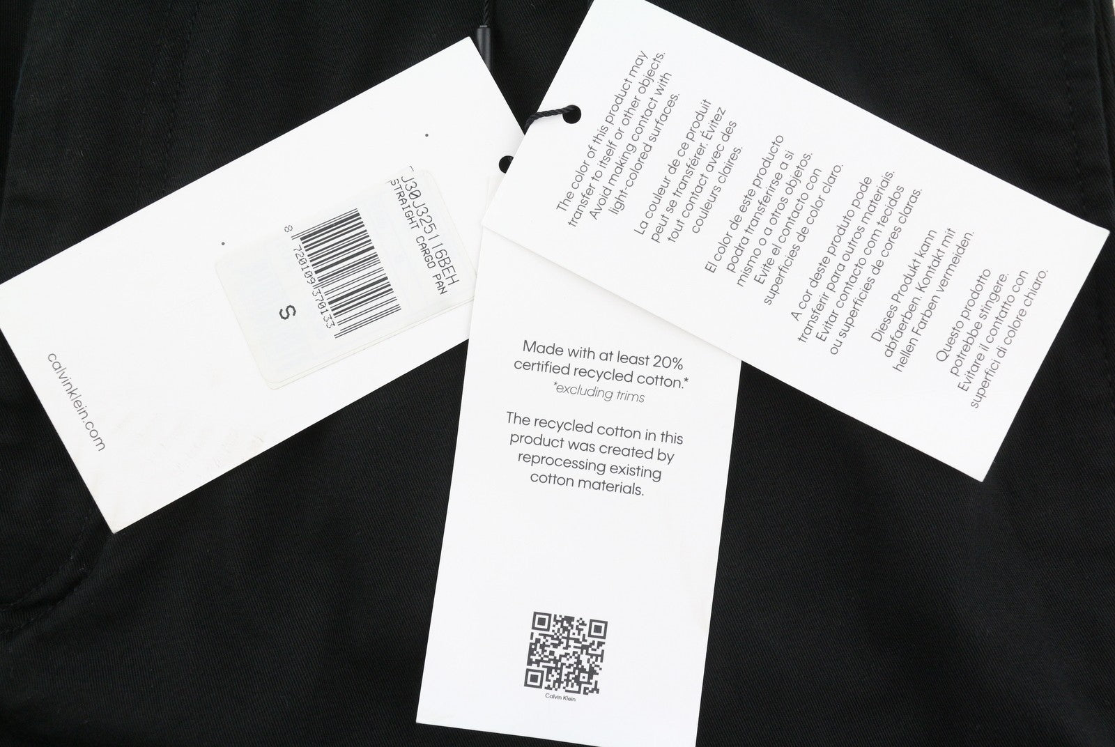 CALVIN KLEIN Straight Cargo Men Trousers S Black Patch Pockets Regular Fit Dark