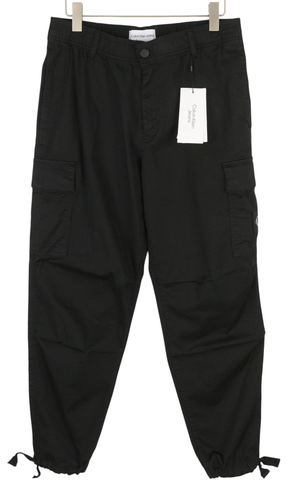 CALVIN KLEIN Straight Cargo Men Trousers S Black Patch Pockets Regular Fit Dark