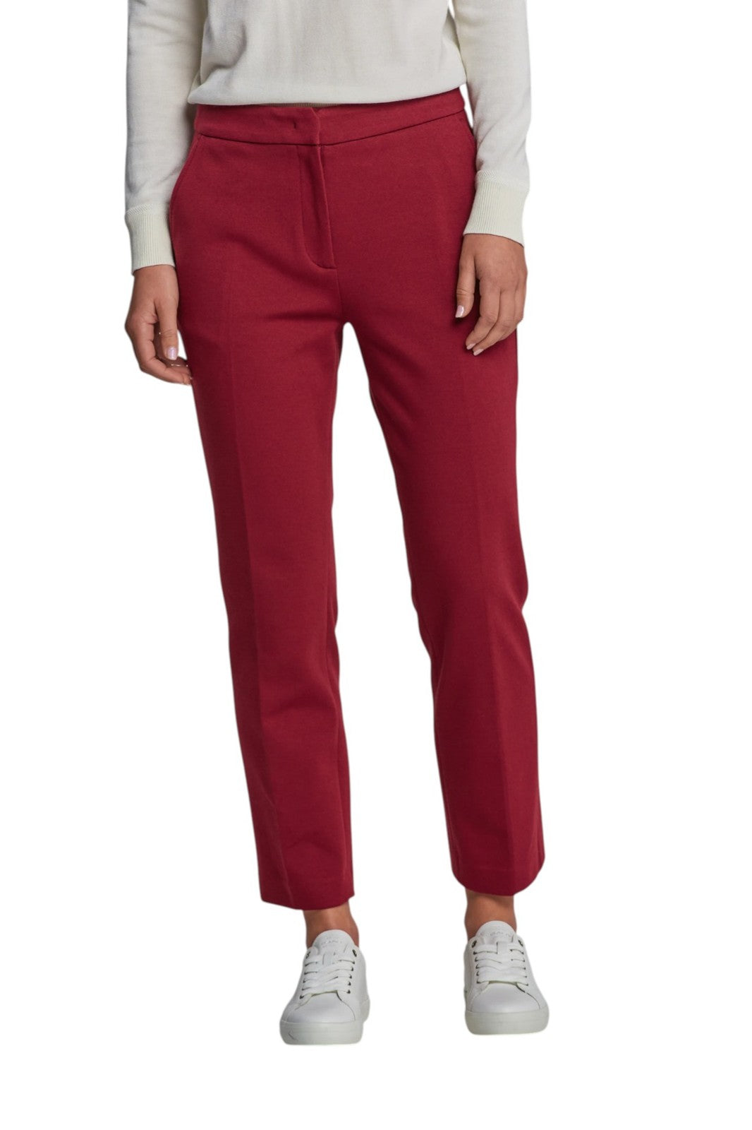GANT Jersey Cigarette Women Trousers EU38 Red Slim Fit Flat Front Ankle Length