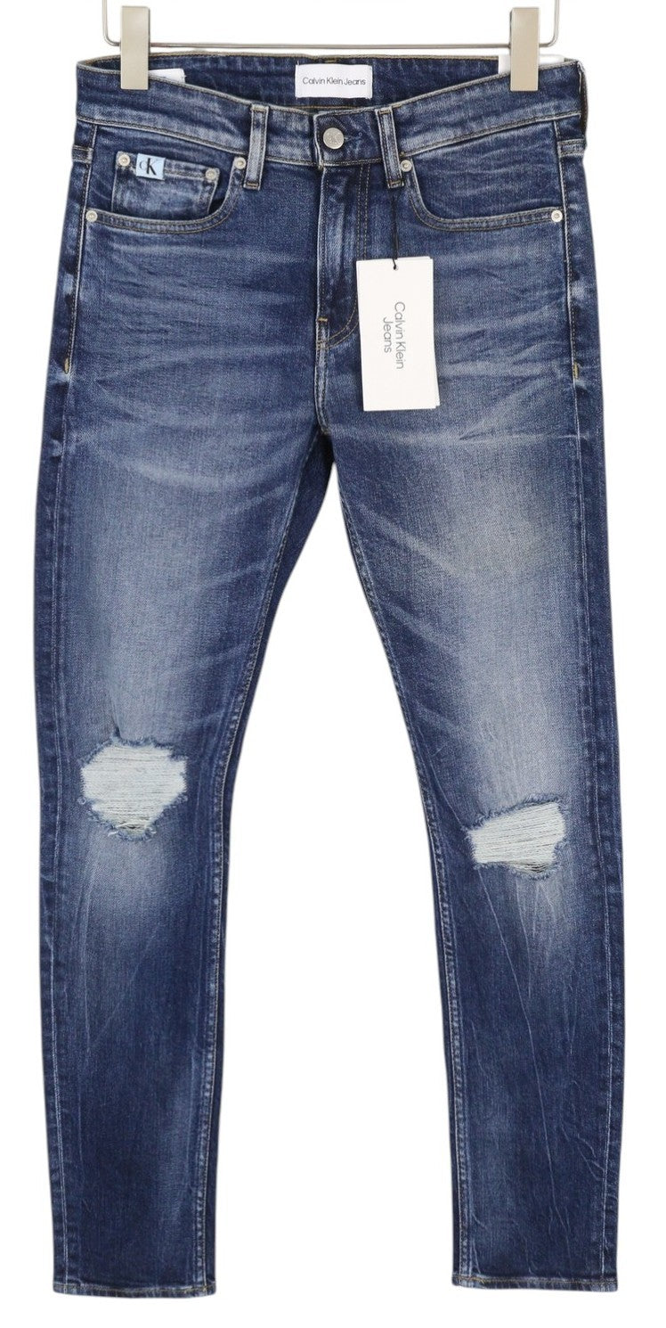 CALVIN KLEIN Slim Taper Men Jeans W28/L32 Blue Washed Faded Ripped Distress